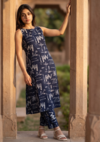 Navy Printed Cotton Co-Ord Set