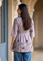 Purple Embroidered Rado Cotton Short Kurti
