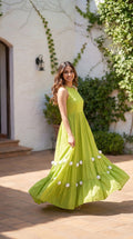 Green Embellished Sleeveless Cotton Slub Anarkali Gown