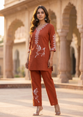 Red Embroidered Cotton Co-Ord Set