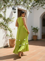 Green Embellished Sleeveless Cotton Slub Anarkali Gown