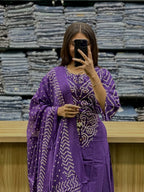 Bm perple badhani prient cotton kurta set