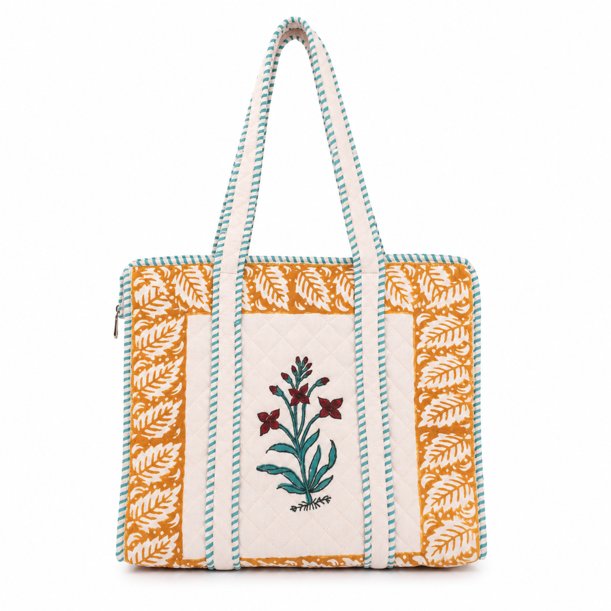 Block Printed Quilted Tote Bag