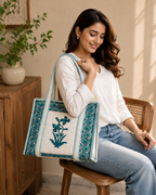 Block Printed Quilted Tote Bag