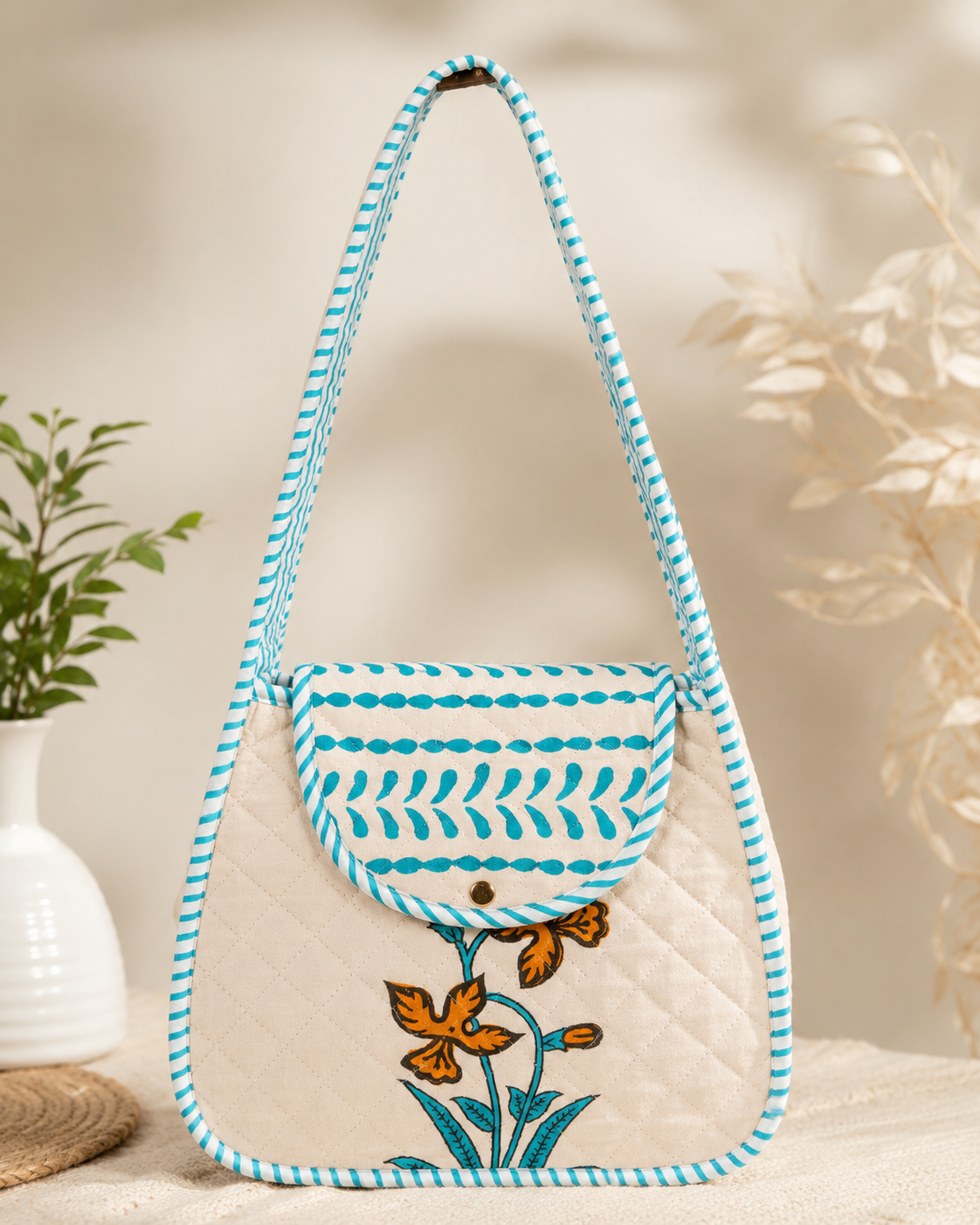 Block Printed Quilted Cotton Shoulder Bag