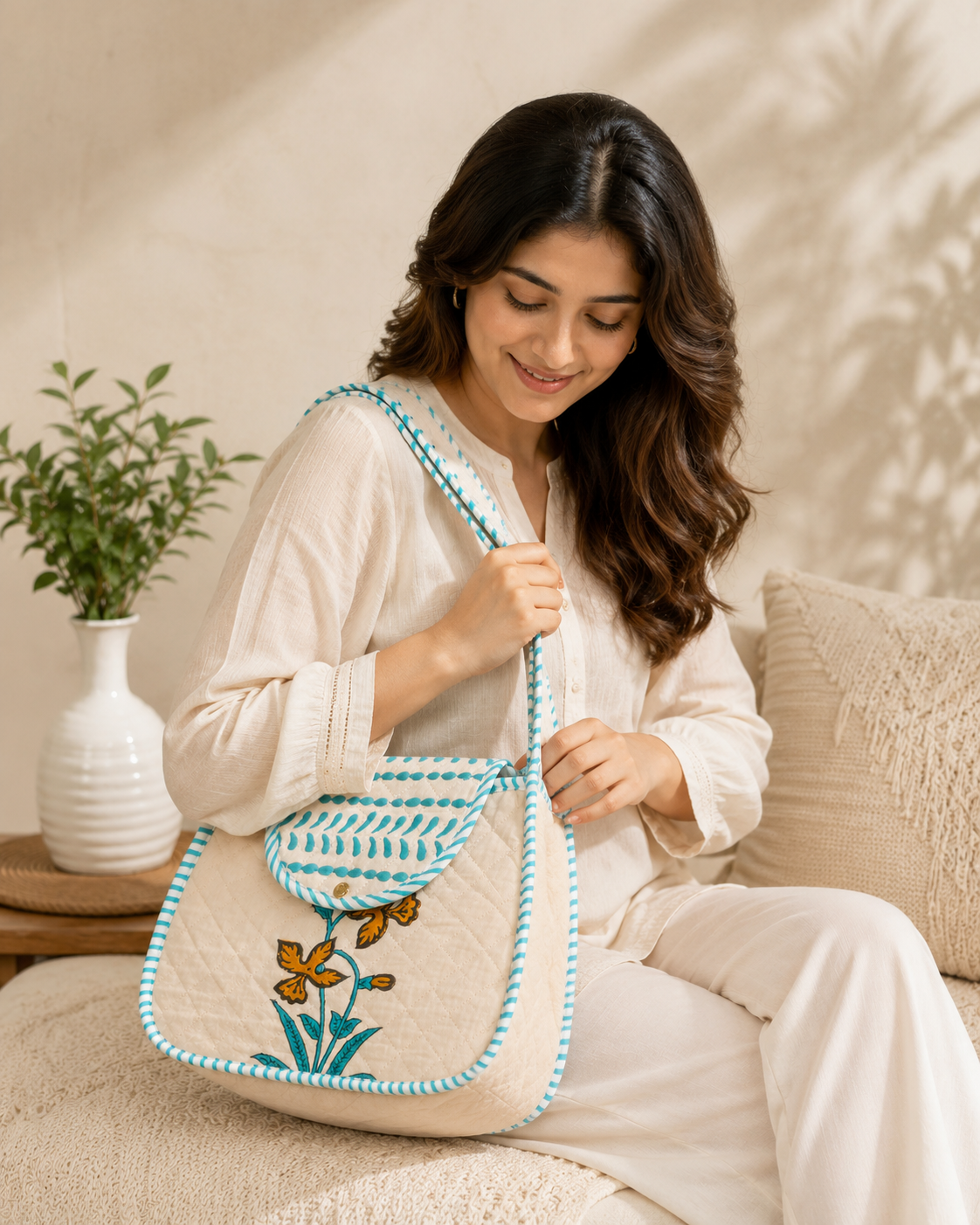 Block Printed Quilted Cotton Shoulder Bag