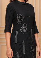 Black Embroidered Rayon Kurta and Pant Set