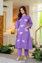 Soft Purple Embroidered Cotton Co-Ord Set