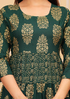 Lunar Green Gold Printed Rayon Anarkali Gown