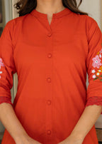 Rust Embroidered Cotton Co-Ord Set