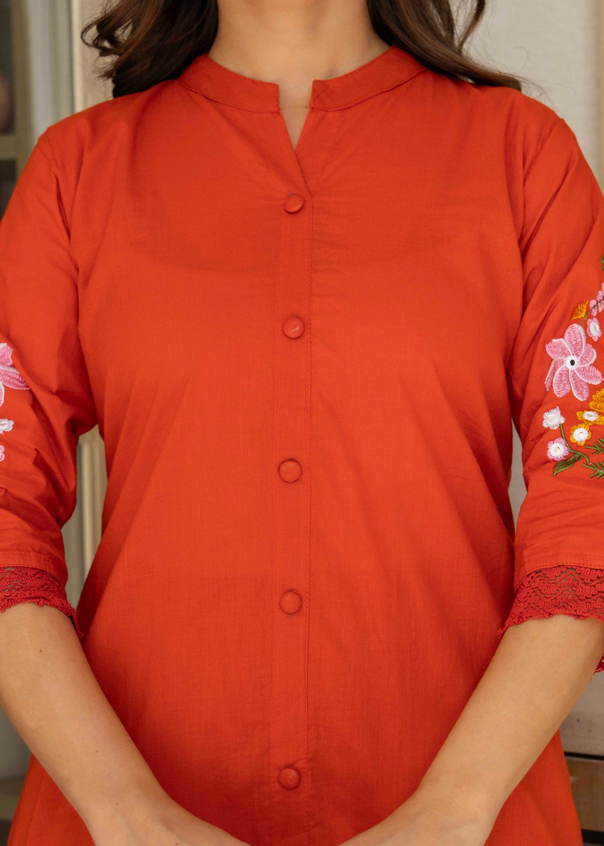 Rust Embroidered Cotton Co-Ord Set