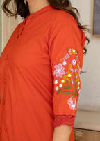 Rust Embroidered Cotton Co-Ord Set