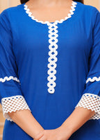 Blue Lace Work Cotton Kurta and Pant Set