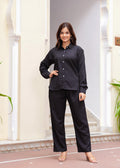 Black Textured Microfiber Co-Ord Set