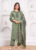 Green Embroidered Cotton Kurta and Pant Set with Dupatta