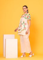 Off White Embroidered Cotton Flex Co-Ord Set