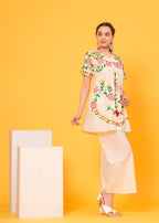 Off White Embroidered Cotton Flex Co-Ord Set