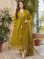 Sm olive green printed kurta set