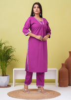 Warm Purple Cotton Kurta and Pant Set