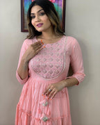 Stylish Embroidered Cotton Lurex Anarkali Gown