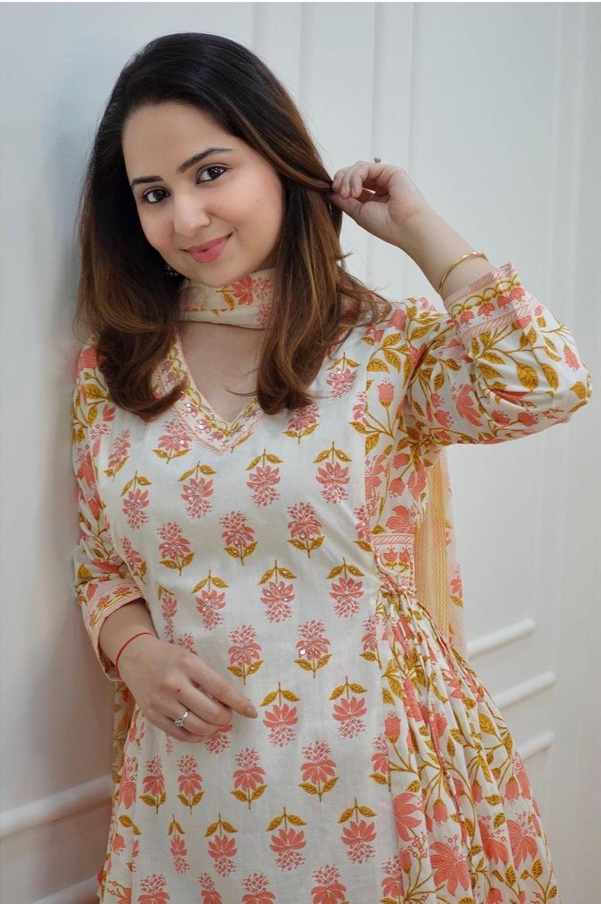 Floral Printed Kurta Pant Set with Dupatta