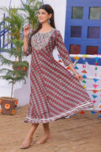 Red Grey Embroidered Rayon Anarkali Gown