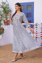 Blueish Grey Embroidered Rayon Anarkali Gown