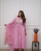 Cotton Embroidered Kurta And Sequence Work Set For Women