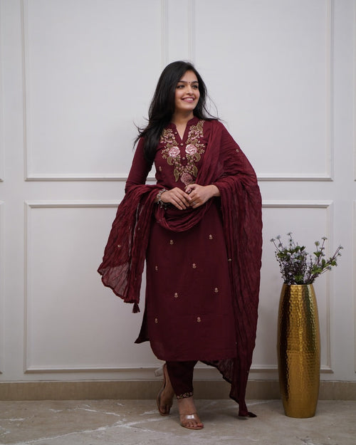 Beautiful Pure Cotton Super Dyed Embroidery Suit