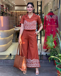 Pale Red Embroidered Cotton Co-Ord Set