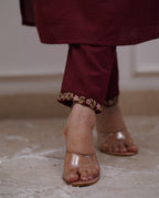 Maroon Embroidered Cotton Suit Set with Dupatta