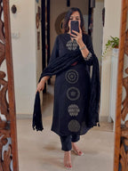 Blue Cotton Kurta with Geometric Embroidery Detailing