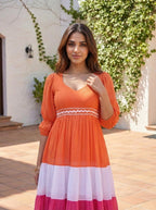 Orange White Pink Embellished Cotton Gown