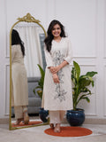 White Embroidered Cotton Flex Kurta and Pant Set