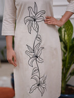 White Embroidered Cotton Flex Kurta and Pant Set