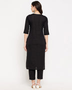 Black Embroidered Cotton Flex Kurta and Pant Set