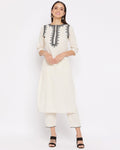 White Embroidered Cotton Flex Kurta and Pant Set