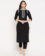 Black Embroidered Cotton Flex Kurta and Pant Set