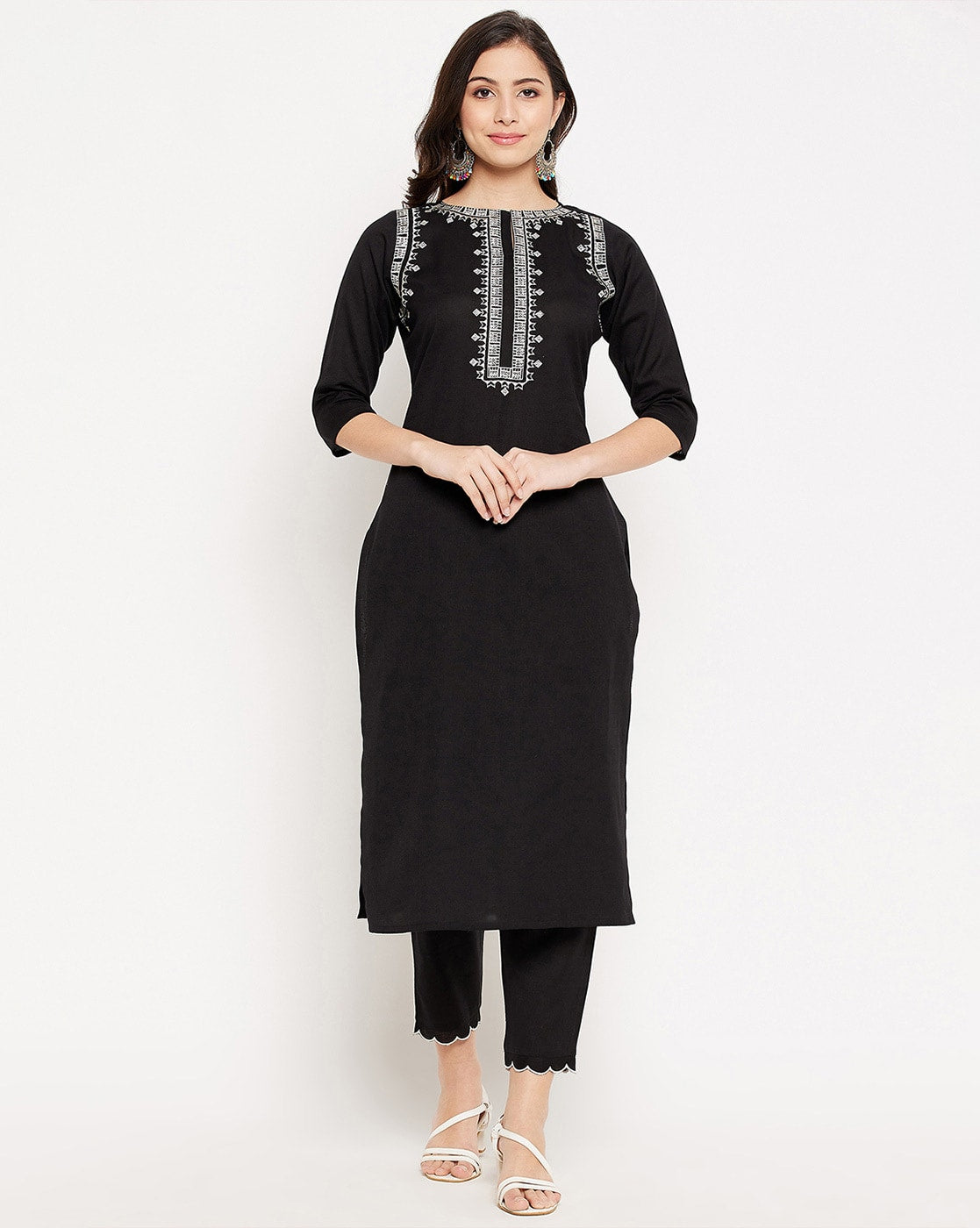 Black Embroidered Cotton Flex Kurta and Pant Set
