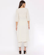 White Embroidered Cotton Flex Kurta and Pant Set