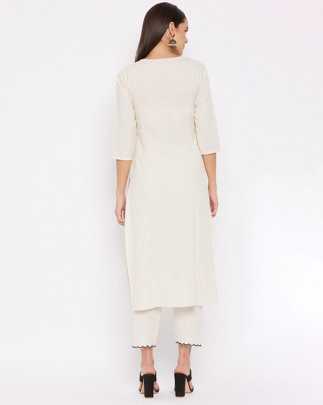 White Embroidered Cotton Flex Kurta and Pant Set