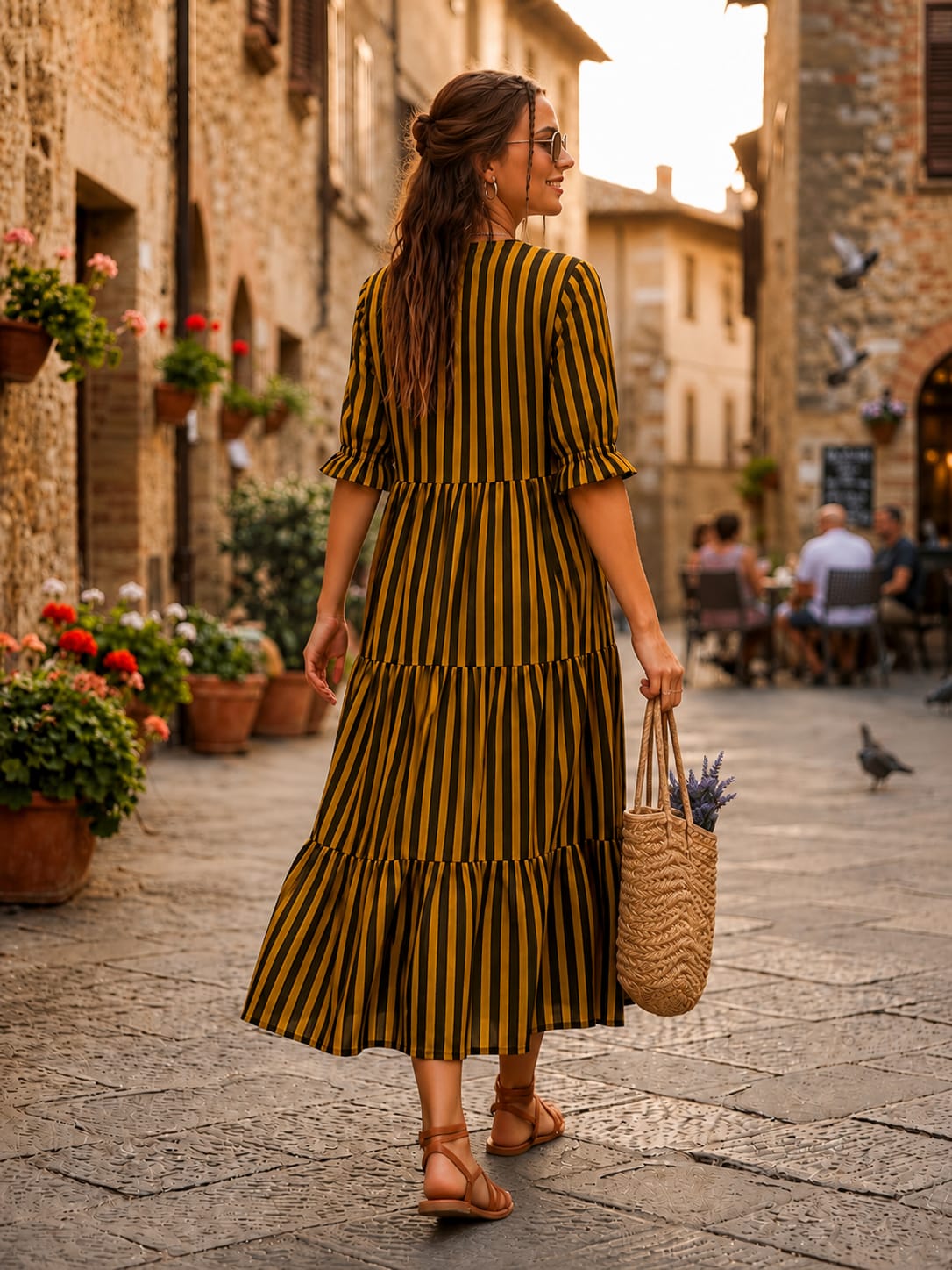 Copper Black Striped Cotton Gown