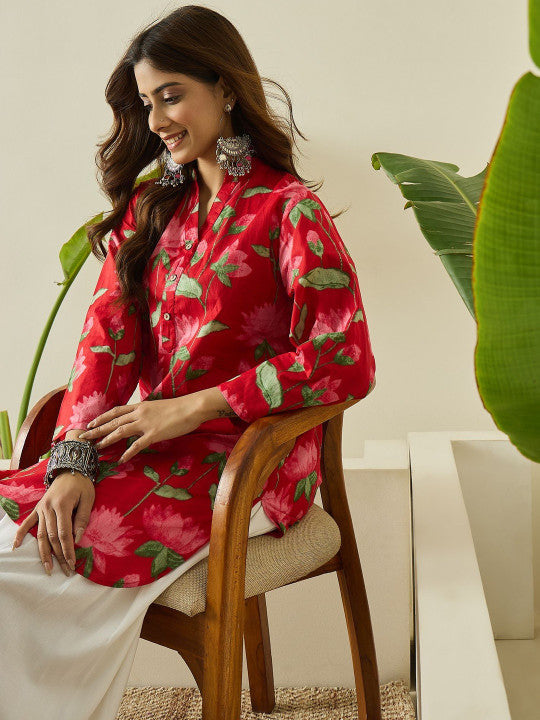 Red Printed Cotton Farshi Salwar Set