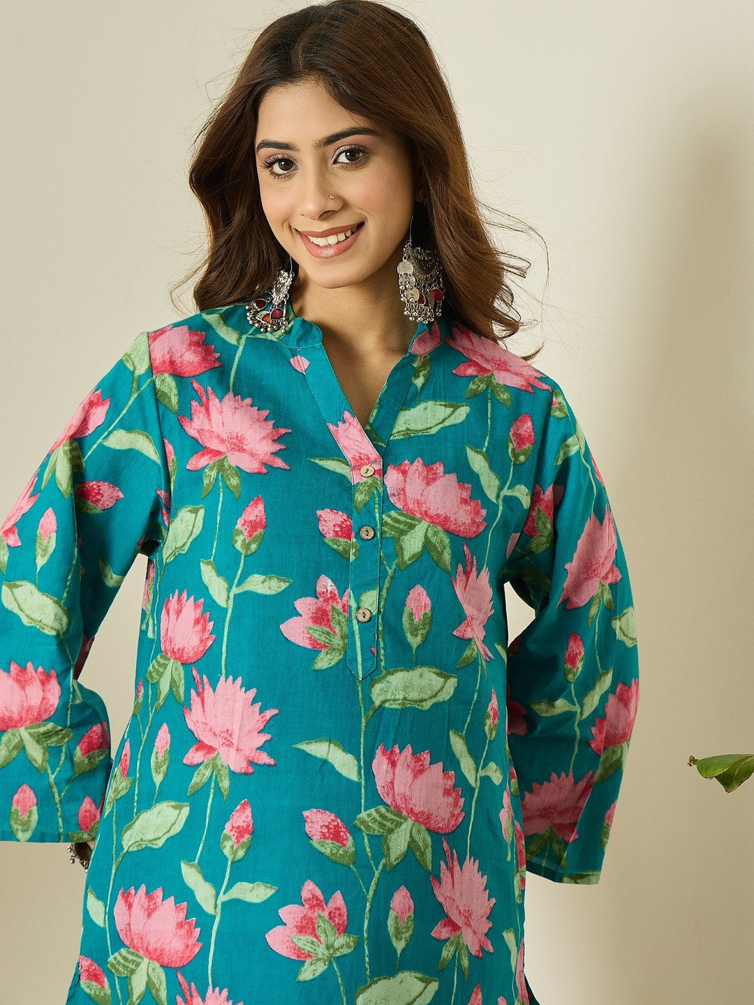 Teal Blue Printed Cotton Farshi Salwar Set