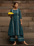 Teal Blue Lace Work Cotton Flex Kurta and Pant Set