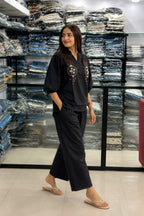 Black Embroidered Cotton Co-Ord Set