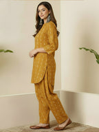 Indian Yellow Printed Katha Cotton Farsi Salwar Set