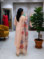 Peach Embroidered Roman Silk Embroidered Kurta and Pant Set with Dupatta