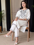 White Embroidered Cotton Flex Kurta and Pant Set