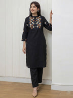 Black Cotton Flex Kurta And Pant Set